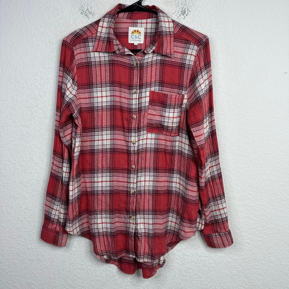 C&C California Shirt Womens S Red Long Sleeve Plaid Button Boho Granola Girl